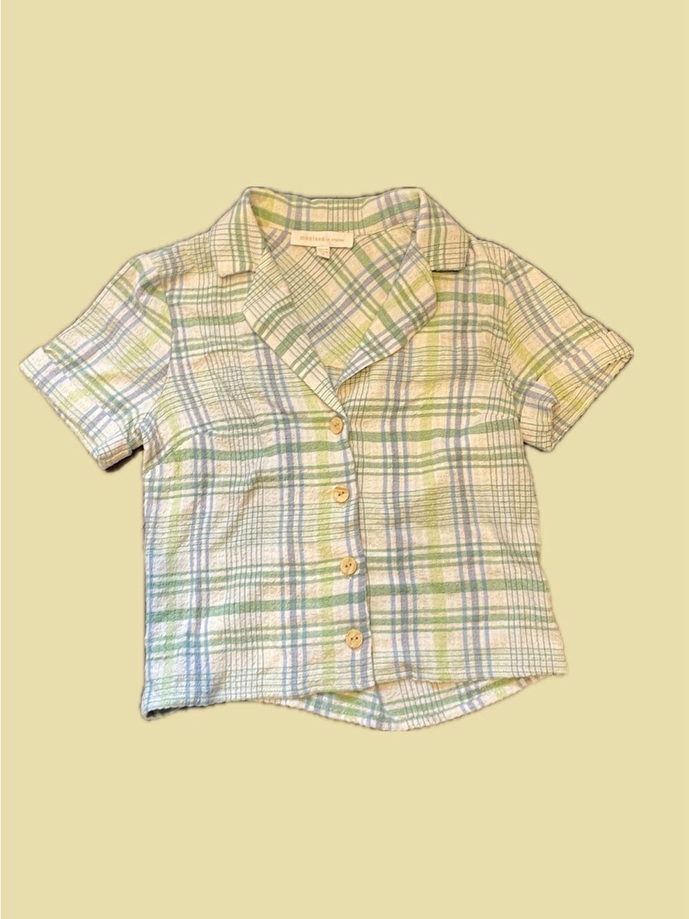 Monteau Plaid Short-Sleeve Button-Up Top - Green & Blue